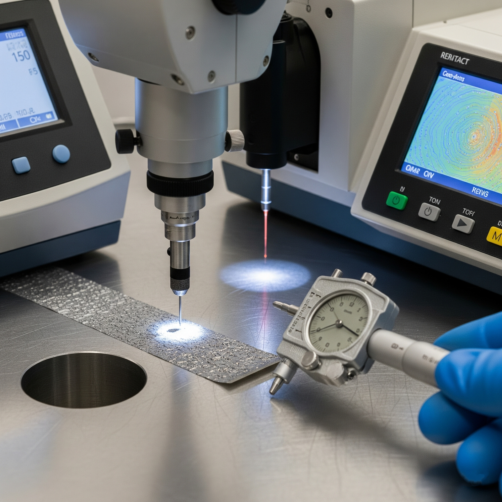 Surface profilometer measuring metal roughness