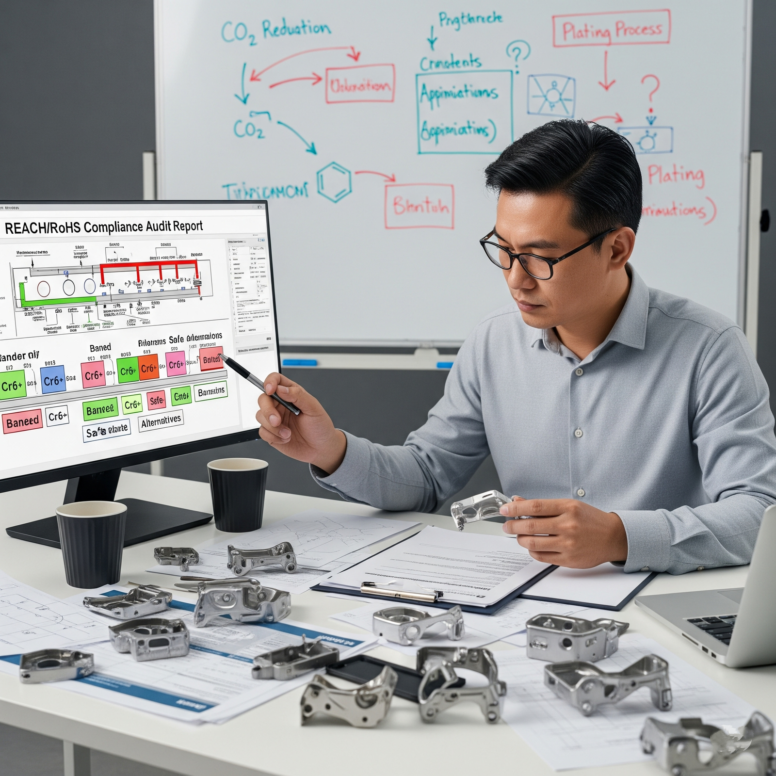 Engineer selecting compliant plating process